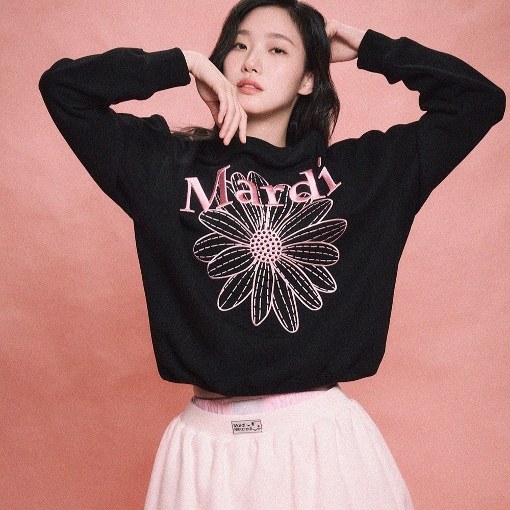 Mardi Mercredi金高銀同款！SWEATSHIRT FLOWERMARDI NEEDLEWORK_BLACK PINK